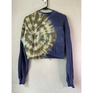 RSQ Women's Medium Tie Dye Pullover Sweatshirt Mock Neck Long Sleeve Crop